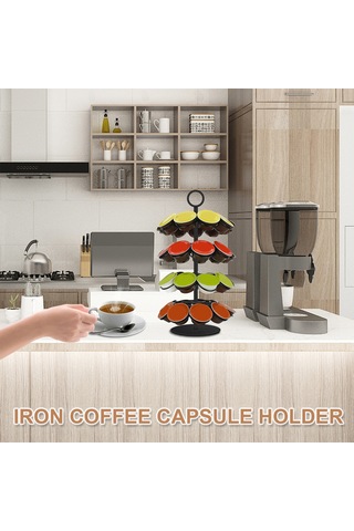Tenfowee 360 Derece Dönebilir 36 Kapsül Kapasiteli Demir Kahve Kapsülü Organizatörü Siyah