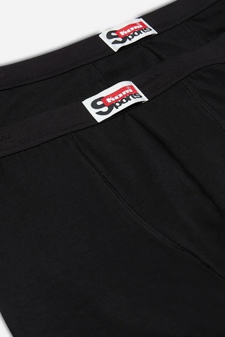 Kom 2'li Boxer Arsenal Düz Uzun Boy Pamuklu Likralı Erkek Boxer Siyah