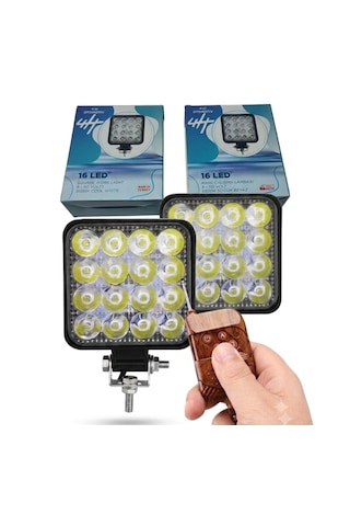 2 Adet 16 Led Kare Off-road Sis Farı Ve Çalışma Lambası - Uzaktan Kumandalı Çakar Modlu Su Geçirmez