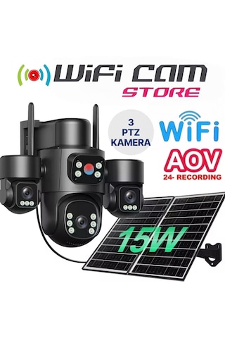 3 Kameralı 6 Motorlu Wifi Solar Kamera - Aov 7/24 Kayıt