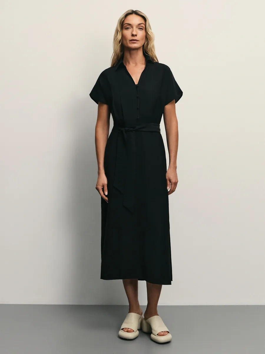 Zarına Gömlekli Yazlık Günlük Midi Elbise 371764807 Siyah