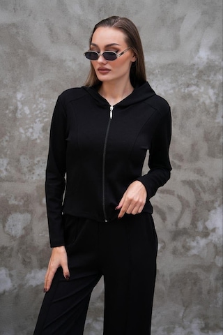 Elaxi Modal Kumaş Slim Fit Kapüşonlu İkili Takım Siyah