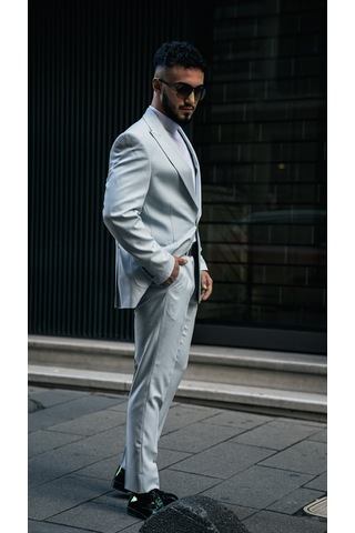 Dupont Classics Dupont Erkek Slim Fit 6 Drop Sivri Yaka Torba Cep Çift Yırtmaç Takım Elbise Mine Mavisi