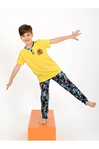 Vitmo Erkek Çocuk Kısa Kollu Düğme Detaylı %100 Pamuklu Pijama Takımı Skate Gri