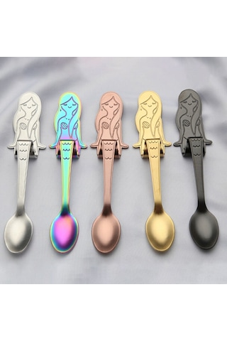 Reedark Deniz Kızı Desenli 304 Paslanmaz Çelik Uzun Saplı Çay Kaşığı - Kahve, Tatlı Ve İçecekler İçin Şık Mutfak Aksesuarı Diğer