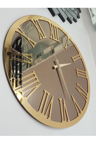 Ayna Denizi Golden Jet Bronze Model Altın Bronz Renk 50 CM Dekoratif Aynalı Duvar Saati Altın
