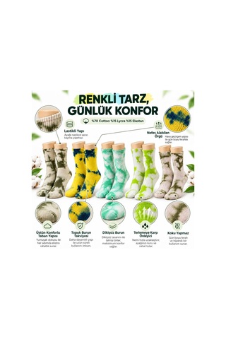 Womanandkids Wak Unisex Batik Desenli Çorap 10'lu Set Pamuklu Renkli Uzun Soket Dikişsiz Nefes Alan Günlük Spor Çorabı Çok Renkli