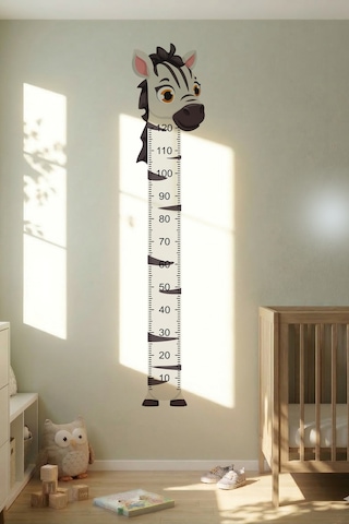 Zebra Temalı Dekoratif Çocuk Boy Ölçer Sticker Duvar Cetveli Takip Çizelgesi