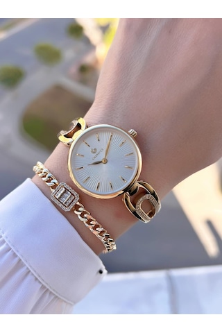 Revello Altın Kaplama Kararma Renk Atma Yapmaz 3atm Su Geçirmez+bileklik Lady Wristwatch Grc.101.m5