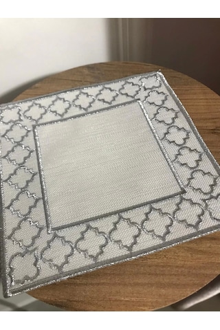 Nivemeshome Fas Nakışlı Gümüş Kare 6 Adet Keten Kokteyl Peçetesi Kahve Yanı Sunumluk Gümüş