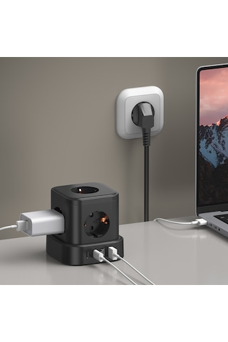 4lü Akım Korumalı Priz Gece Lambalı 2xusb 2xtype-c Çıkış Yüksek Gerilim Koruma Çoklu Priz Çoğaltıcı 2 M