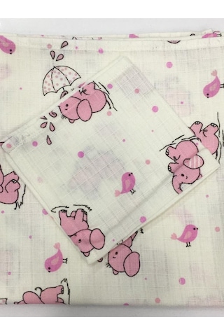Müslin %100 Organik Pamuk Kumaş Örtü Battaniye 100x100cm+ Ağız Mendili Hediyeli Pembe Bulut Pembe Bulut Pembe