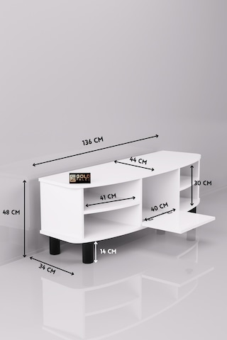 Tv Sehpası 136 Cm Kapaklı Raflı Çok Amaçlı Televizyon Ünitesi Salon Oturma Odası Vienna 5014 Atlantk Beyaz
