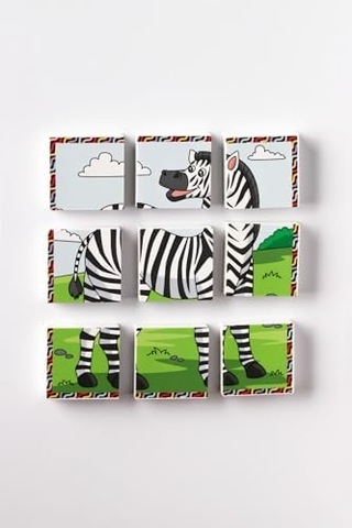Manyetik Blok Çift Taraflı 9 Parçalı Mıknatıslı Puzzle 2 Görsel Aslan-zebra Yapboz 27087246