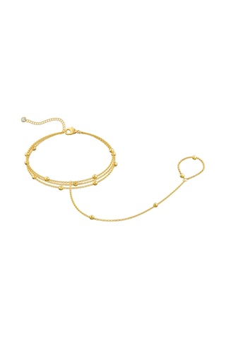 Fosenze 14k Altın Kaplama Kadın Bilezik, Toplu Zincirli Tasarım, Yüzük Özellikli, Ayarlanabilir, Alerjiye Duyarsız, Leydikler İçin Hediyelik Gümüşsüz Mücevher Altın