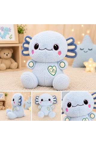 Aksolotl Peluş 35 Cm Açık Mavi