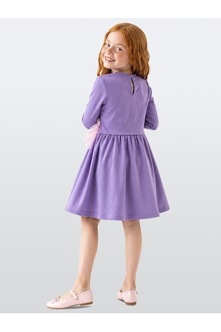 Deno Kids Denokids Kız Çocuk Elbise Kedi Baskılı Tül Detaylı Uzun Kollu Fırfırlı Elbise 4-9 Yaş Çok Renkli