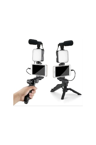 Upway Led Işıklı Mikrofonlu Tripotlu Kumandalı Video Kayıt Fotoğraf Öz Çekim Seti