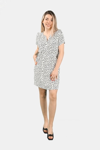 Puantiyeli Elbise Beyaz-Siya