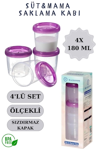 4'lü Süt & Mama Saklama Kabı Seti Mor
