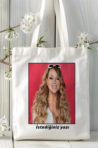 Art Hediye Mariah Carey Baskılı Bez Çanta Omuz Çantası Kişiye Özel Desen 3 Çok Renkli