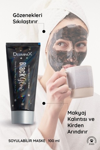 Derminix Black Glow Gözenek Karşıtı Soyulabilir Maske 100 ML + Kolajen + C Vitamini Kağıt Kömürlü Siyah Nokta Yüz Maskesi 39882722