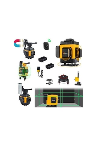 Wacker Pro Germany 12 Köşe Artı Lazer Terazi 360 Derece Mıknatıslı Kumandalı Yeşil Çizgi 40 Mt Menzil