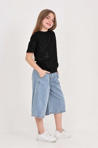 Modanino Kız Çocuk Jean Kaprili 2'li Alt-üst Takım 7-12 Yaş 12673sk Siyah