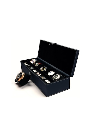 Adalinhome Deri Saat Aksesuar Kutusu-Lacivert Birinci Sınıf Deri