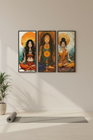 Yoga Tablosu 3 Lü Set 60x25 Cm Dikey Mdf Meditasyon & Yoga Temalı Duvar Tablosu