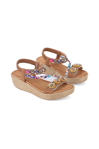 Vojo Daisy Rahat Taban Taş Boncuk Detaylı Kadın Sandalet 267800001858 13 Taba Taba
