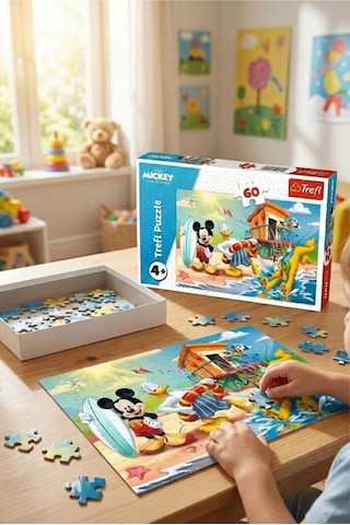 Trefl Mickey Mouse Ve Arkadaşları Plaj Eğlencesi Puzzle 60 Parça - 4 Yaş Üstü Eğitici Çocuk Yapboz