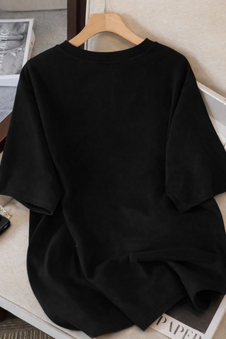 Wear Vexel Kadınlar İçin Siyah Kedi Grafik Tişört - Oversize Kısa Kollu Üst Nefes Alabilir - Siyah Siyah