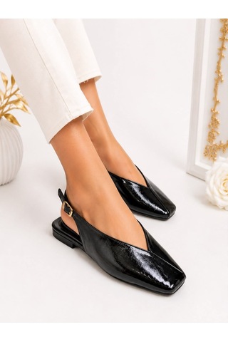 Dabab Shoes Lıvora Kadın Siyah Kare Burun Tokalı Düz Taban Slingback Casual Babet Ayakkabı