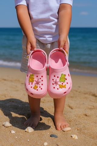 N Moda Jelibonlu Boncuklu Kız Çocuk Sandalet-terlik Pembe