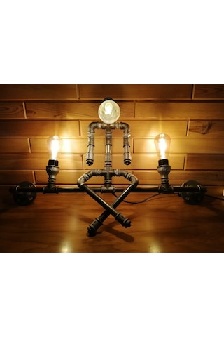 Vintage El Yapımı Endüstriyel Lambası, Robot Duvar Apliği Siyah