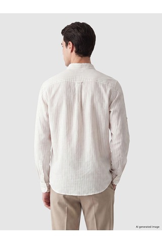 Lcwaıkıkı Classic Bej Regular Fit Çizgili Keten Karışımlı Erkek Gömlek