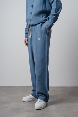 Respire Erkek R Nakışlı Müslin Baggy Pantolon Açık Mavi