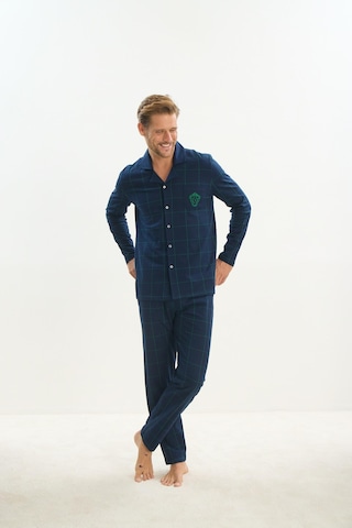Erkek Uzun Kol Gömlek Yaka Önden Düğmeli Lacivert Pijama Takım C2t1n5o9 001