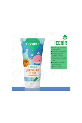 Siveno %100 Doğal Bebek Güneş Kremi Leke Karşıtı  Nemlendirici Bitkisel Vegan UVA UVB SPF 50+ 50 ML