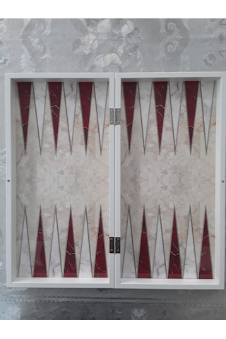 Yenigün Kırmızı Mermer Desen Büyük Tavla Takımı
