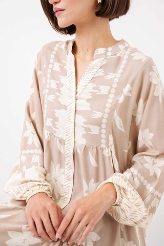 Gabria Ön Düğmeli Desenli Viskon Elbise Taş