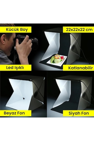 Upway Led Işıklı Katlanır Beyaz Siyah Fonlu Mini Stüdyo Fotoğraf Çekim Çadırı Beyaz
