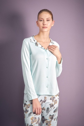Fullamoda Yaprak Desenli Gömlek Yaka 2 Li Pijama Takımı 24mıcg631216553-buz Mavi Buz Mavi