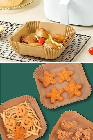 Melsen 50 Adet Airfryer Pişirme Kağıdı Kare Tabak Model Yağlı Kağıt