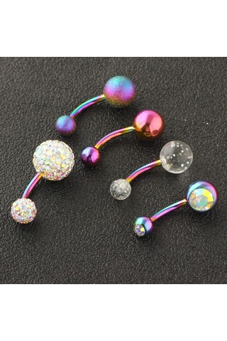 Homyl 5 Adet Kristal Vücut Piercing Göbek Labret Dil Kaş Çok Renkli