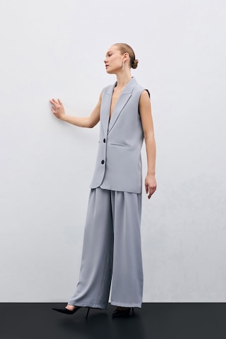 Sateen Yüksek Bel Bol Paça Pantolon - Gri-135632 Gri