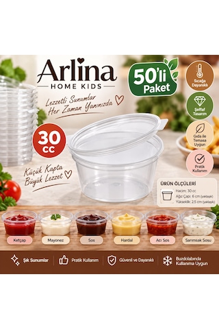 30 Cc Kendinden Kapaklı Sıcağa Dayanıklı Sos & Saklama Kabı 50 Li Paket Şeffaf