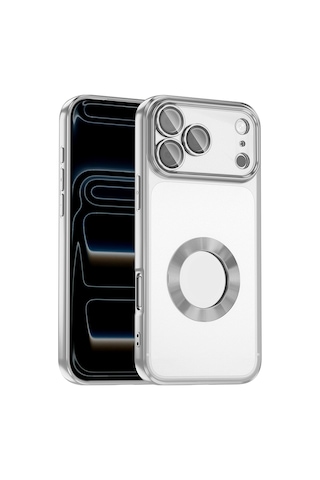 Zore Apple iPhone Uyumlu 17 Pro Kılıf Kamera Korumalı Logo Gösteren Zore Omega Kapak - Gümüş