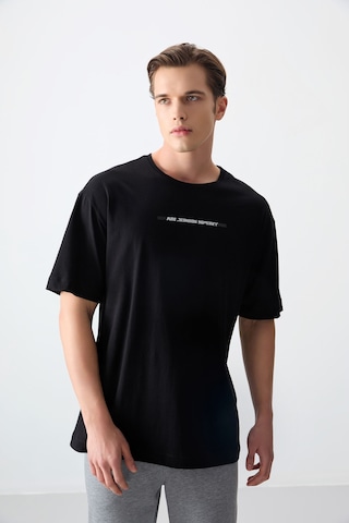 Air Jones Tommy Life Siyah %100 Pamuk Kalın Yumuşak Dokulu Oversize Fit Baskılı Erkek T-shirt - 88358 Siyah